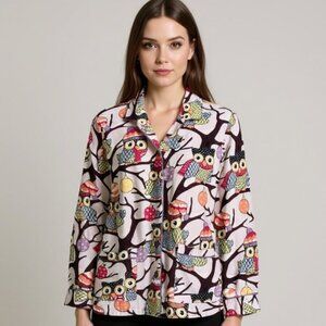 Nick & Nora Lavender Purple Flannel Loungewear Winter Owl Pajama Top Size Medium